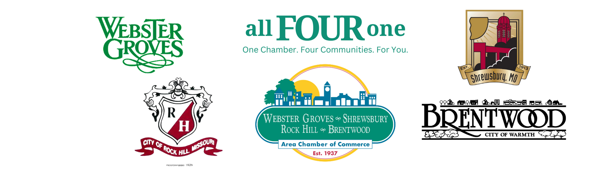 Logos for Webster Groves, All Four One, Richmond Heights, Glendale, and Brentwood.