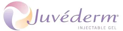 Juvederm logo: abstract swirl design in pink, yellow and purple, with 
