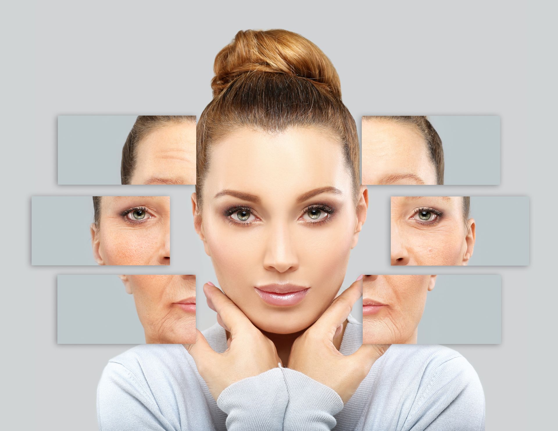Aging. Mature woman-young woman. Face with skin problem  