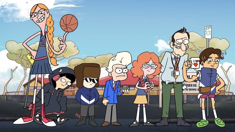 Cast of MaxFoo's animated comedy series Student Council gathered in a schoolyard