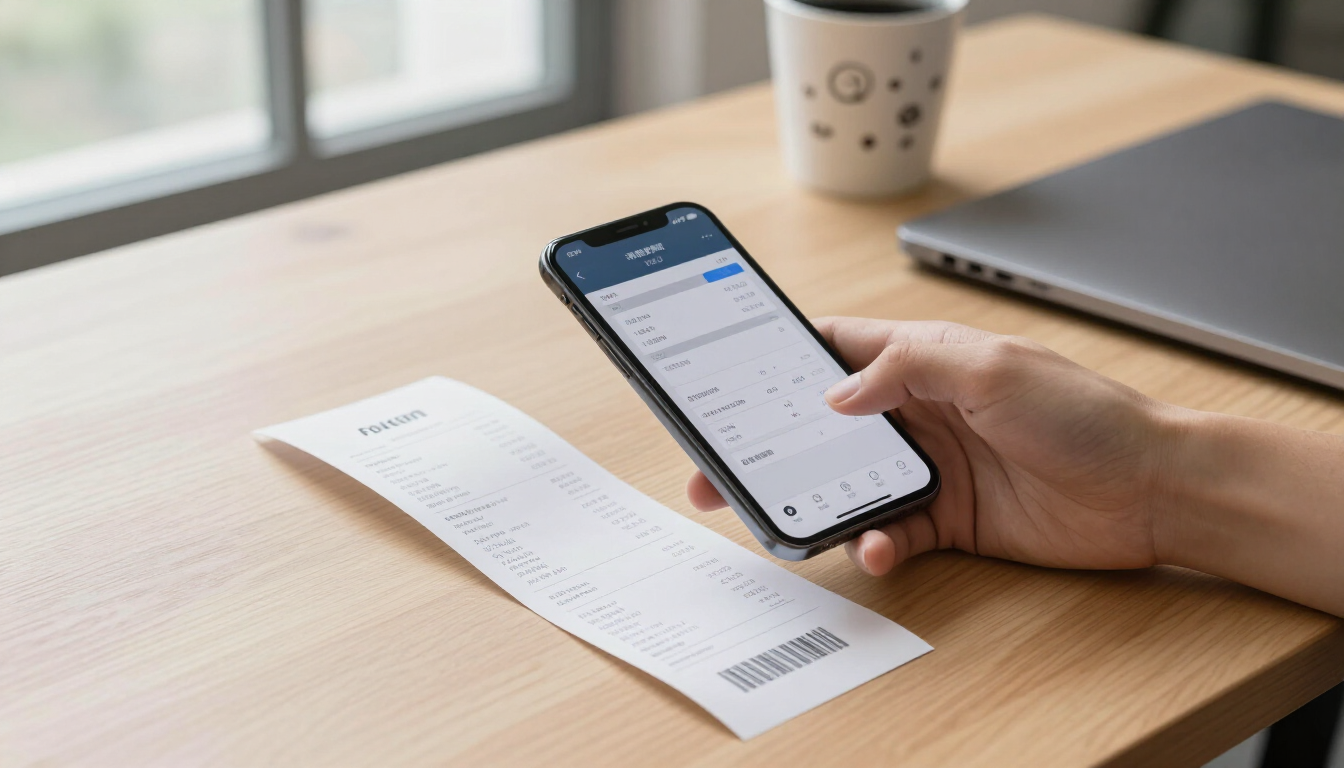 Mobile phone scanning a business receipt using Expensify app