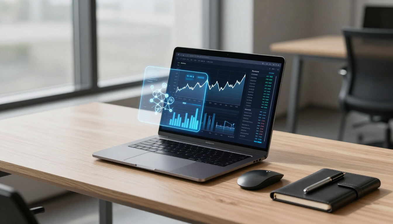 AI automation interface showing financial data and growth graphs.