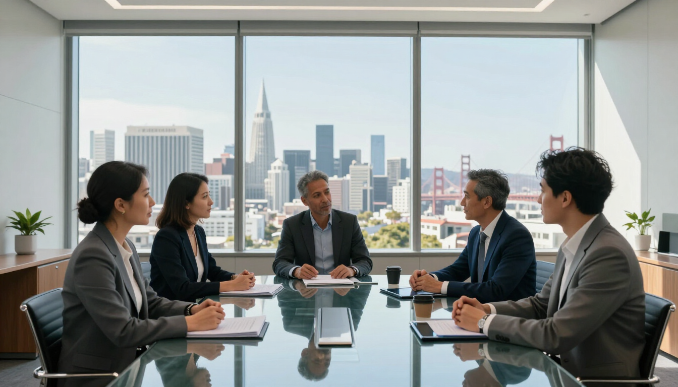 Professional ERP consultants working on a digital transformation strategy in a modern office.