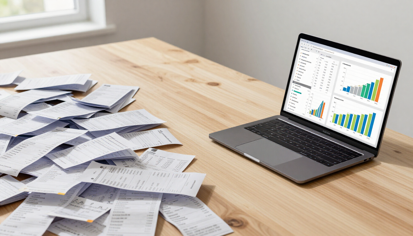 Messy office turning into clean digital dashboard