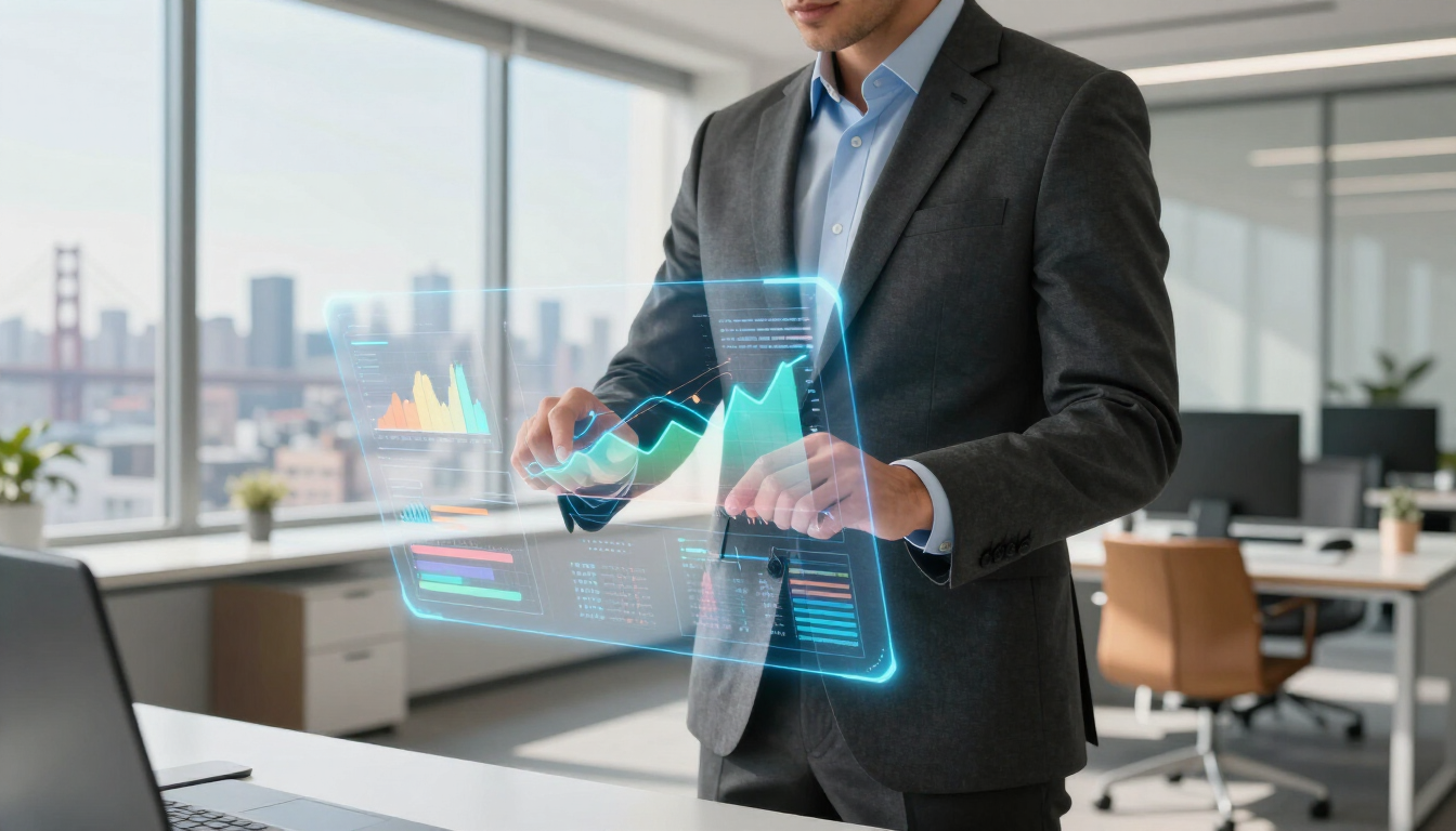 Accountant using AI tools for financial reporting
