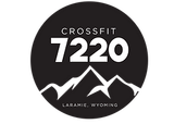 CrossFit 7220 logo: Black circle with white text, mountains, and "Laramie, Wyoming" at the bottom.