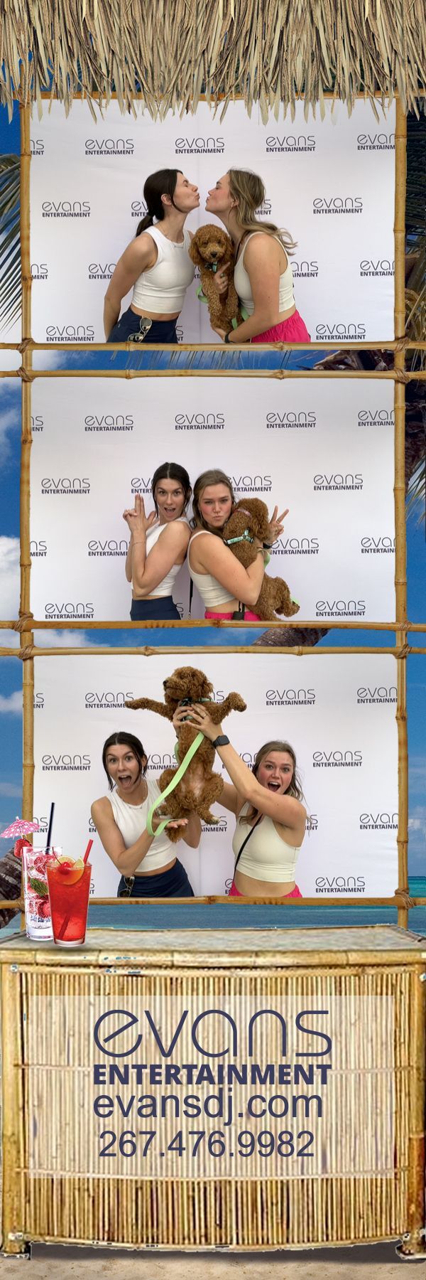 A group of women are posing for a picture with a dog.