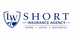 LW Short Insurance Agency logo with blue shield icon and text for Home, Auto, Business