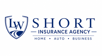 LW Short Insurance Agency logo with blue shield icon and text for Home, Auto, Business