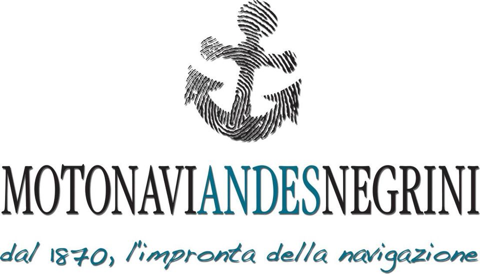 Motonavi Andes Negrini logo with anchor icon and blue italic tagline “dal 1870, impronta della navigazione”