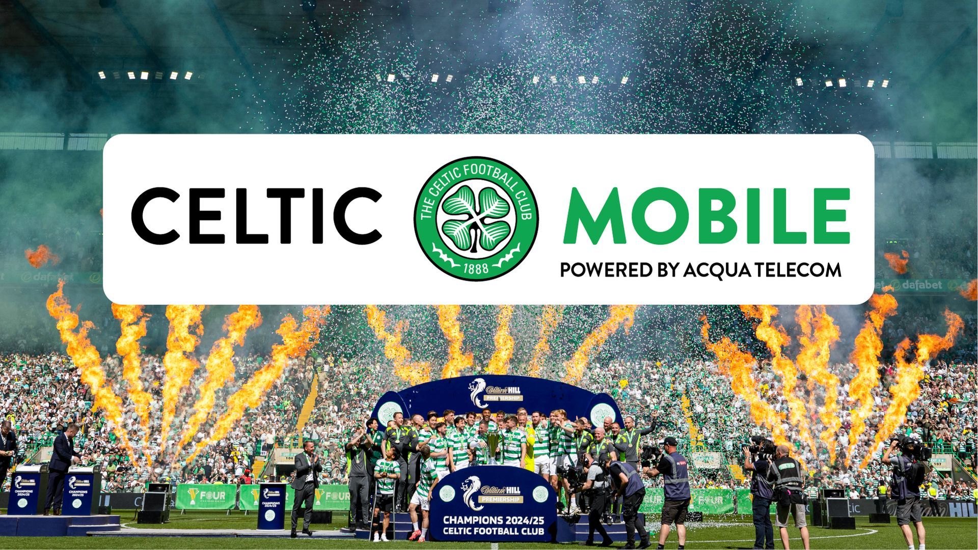 A celtic mobile logo with fireworks in the background