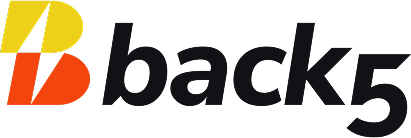 A black and orange logo for a company called back5