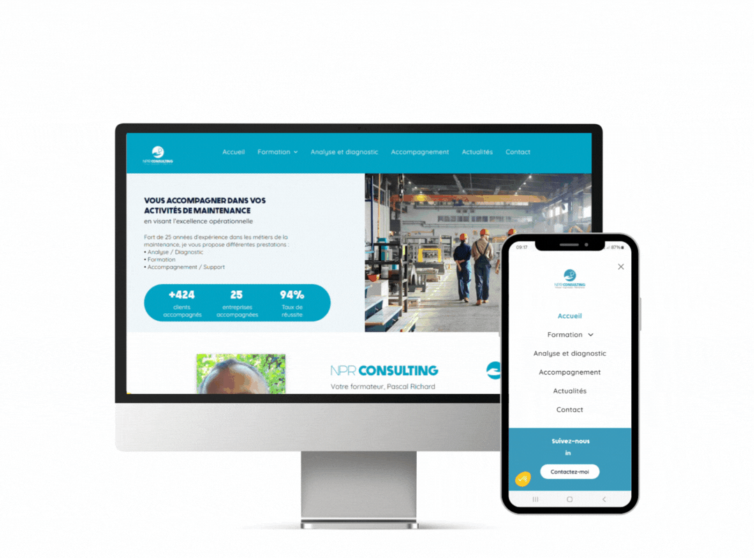 Un écran d'ordinateur et un téléphone portable affichent un site Web.