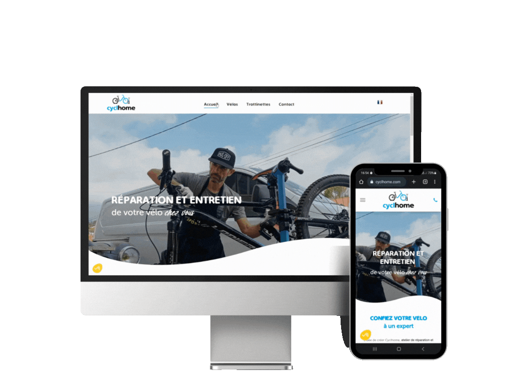 Un écran d'ordinateur et un téléphone portable affichent un site Web.