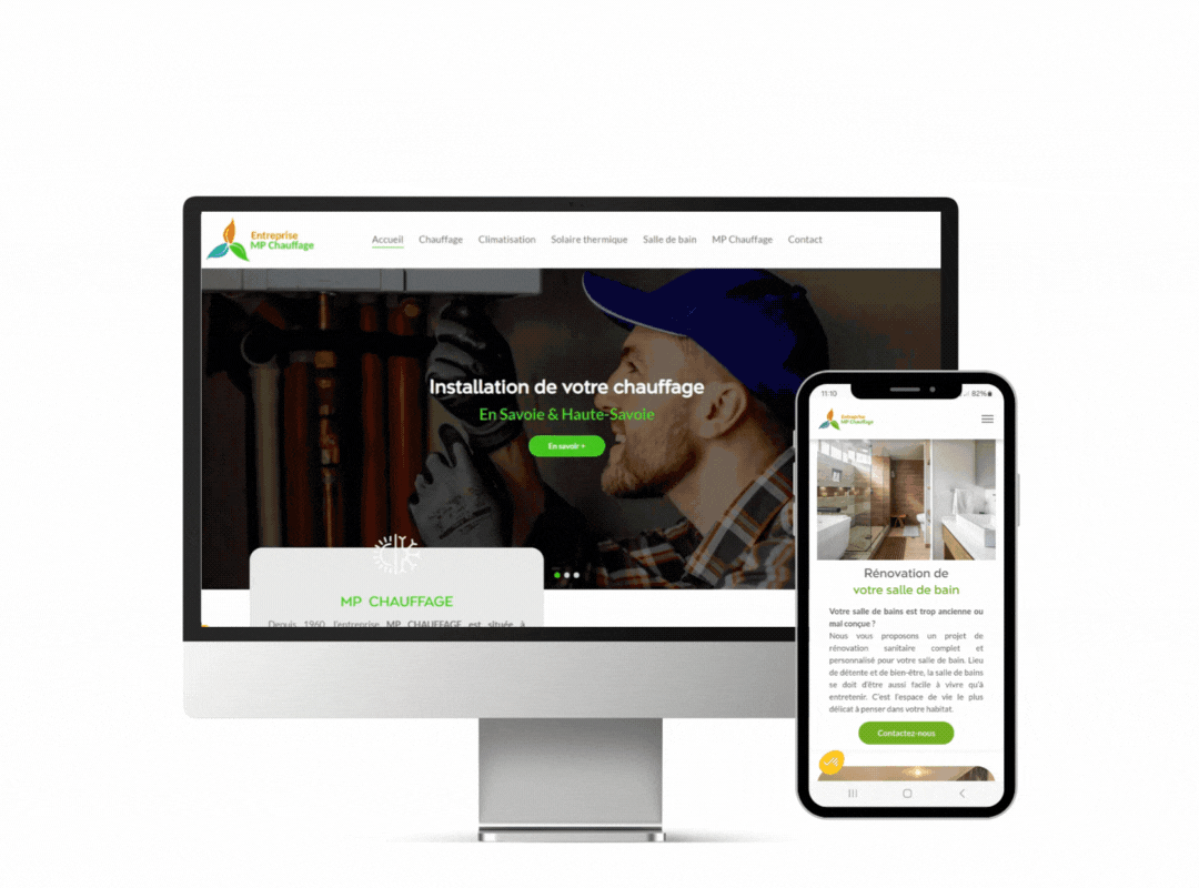 Un écran d'ordinateur et un téléphone portable affichent un site Web.
