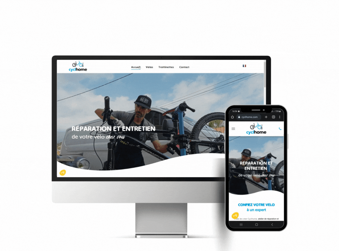 Un écran d'ordinateur et un téléphone portable affichent un site Web.