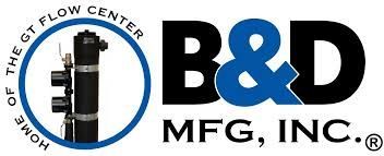 B&D MFG, Inc. logo with the Home of the GT Flow Center emblem and a vertical black pump graphic