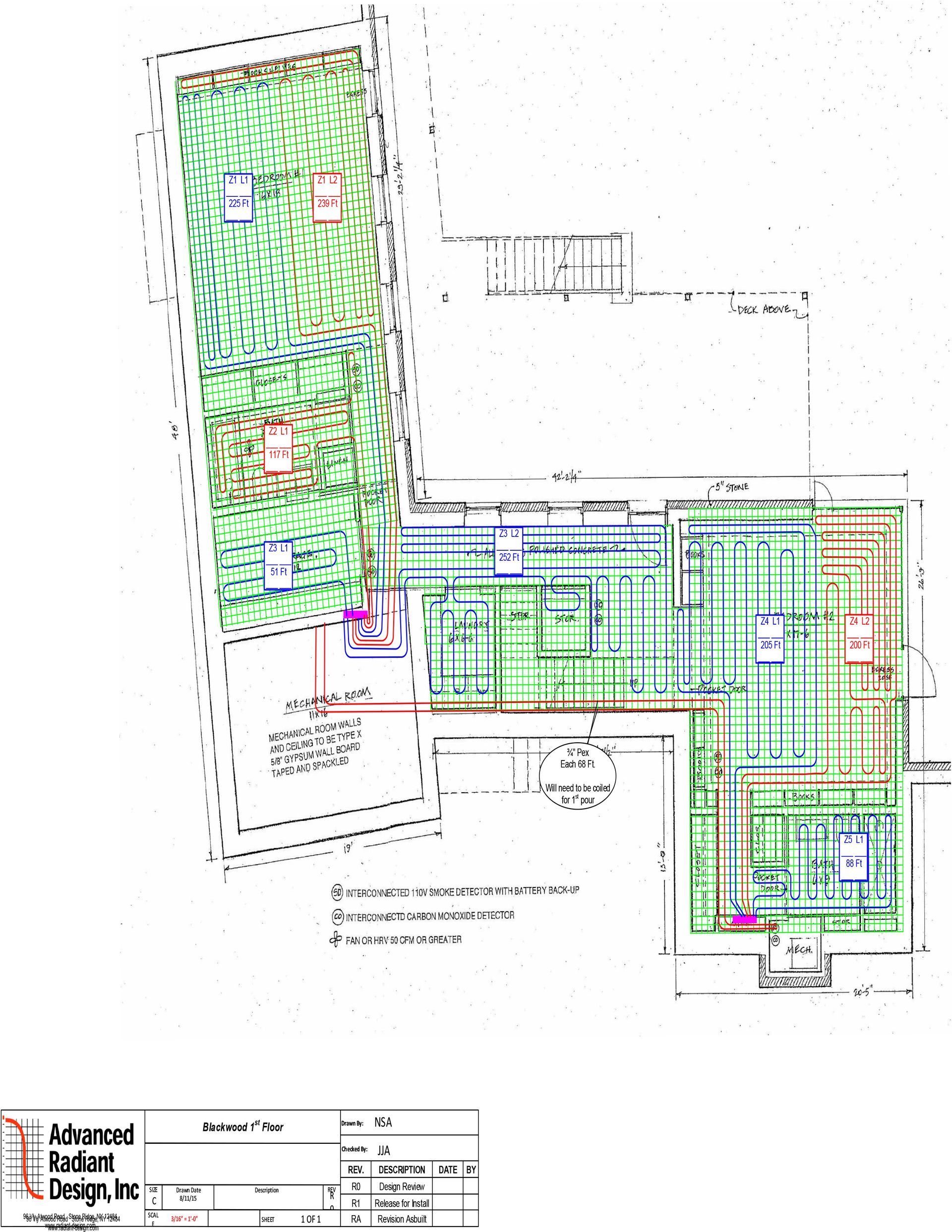 Color-coded architectural floor plan with green and blue sections and labeled rooms on a white background