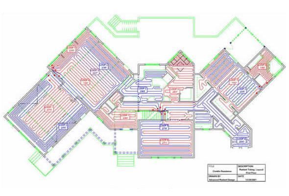 Colored architectural floor plan with multiple rooms and labels on a white background