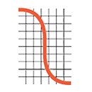 Orange S-shaped curve on a gray grid background