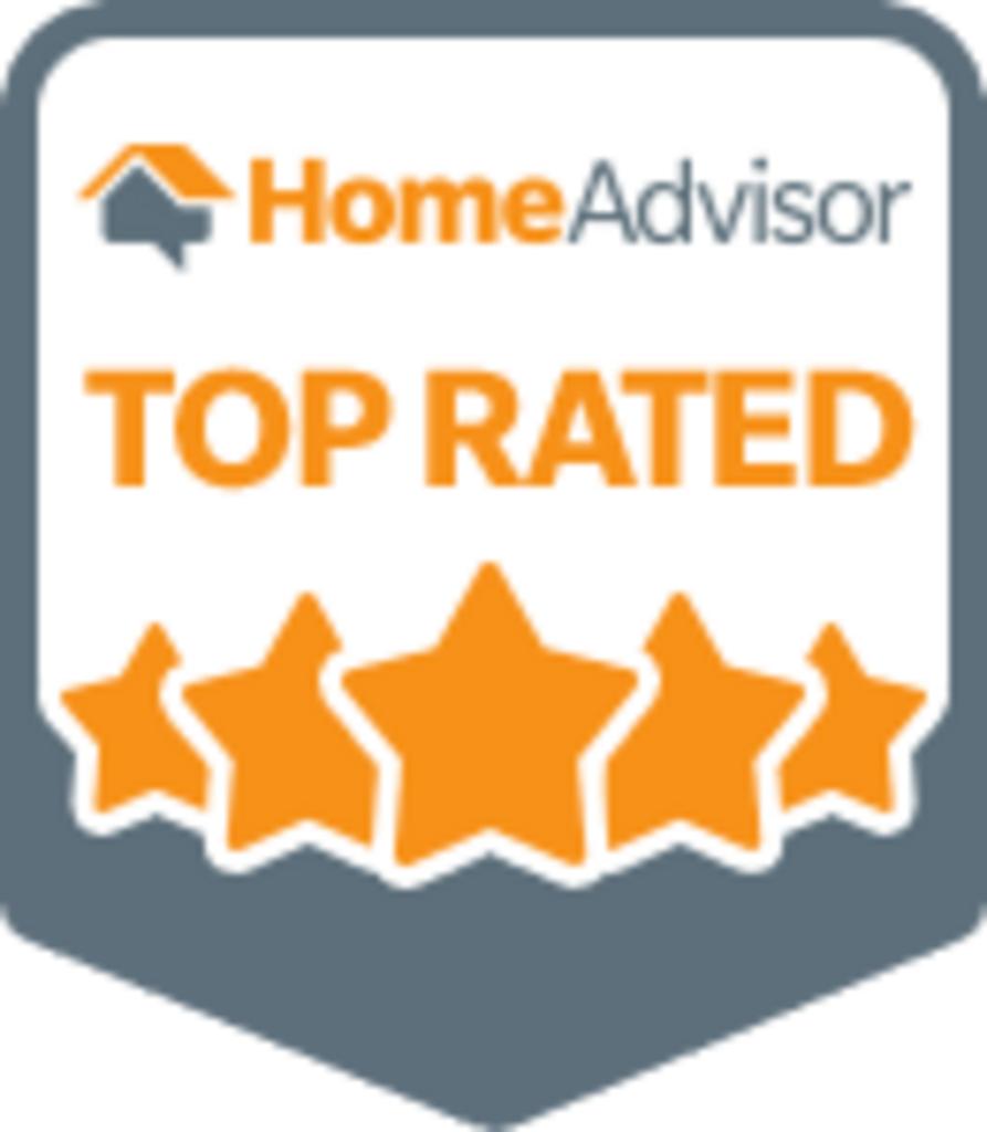 A badge that says home advisor top rated with four stars