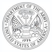 U.S. Army seal featuring an American flag, crossed cannons, and the year 1775 within a circular border.