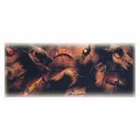 A collection of vintage fishing lures, partially obscured, on a wooden surface, warm tones.