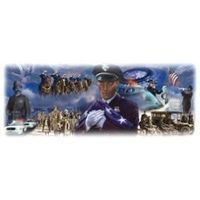 Composite image honoring veterans; includes a soldier, flags, and historical scenes.