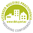 A logo for a licensed building practitioner building confidence.
