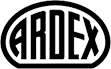 A black and white logo for a company called ardex.
