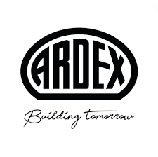 A black and white logo for a company called ardex.