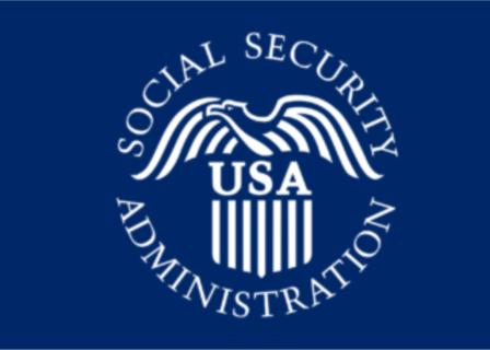 Social Security Administration logo in white on a blue background with a U.S. shield emblem