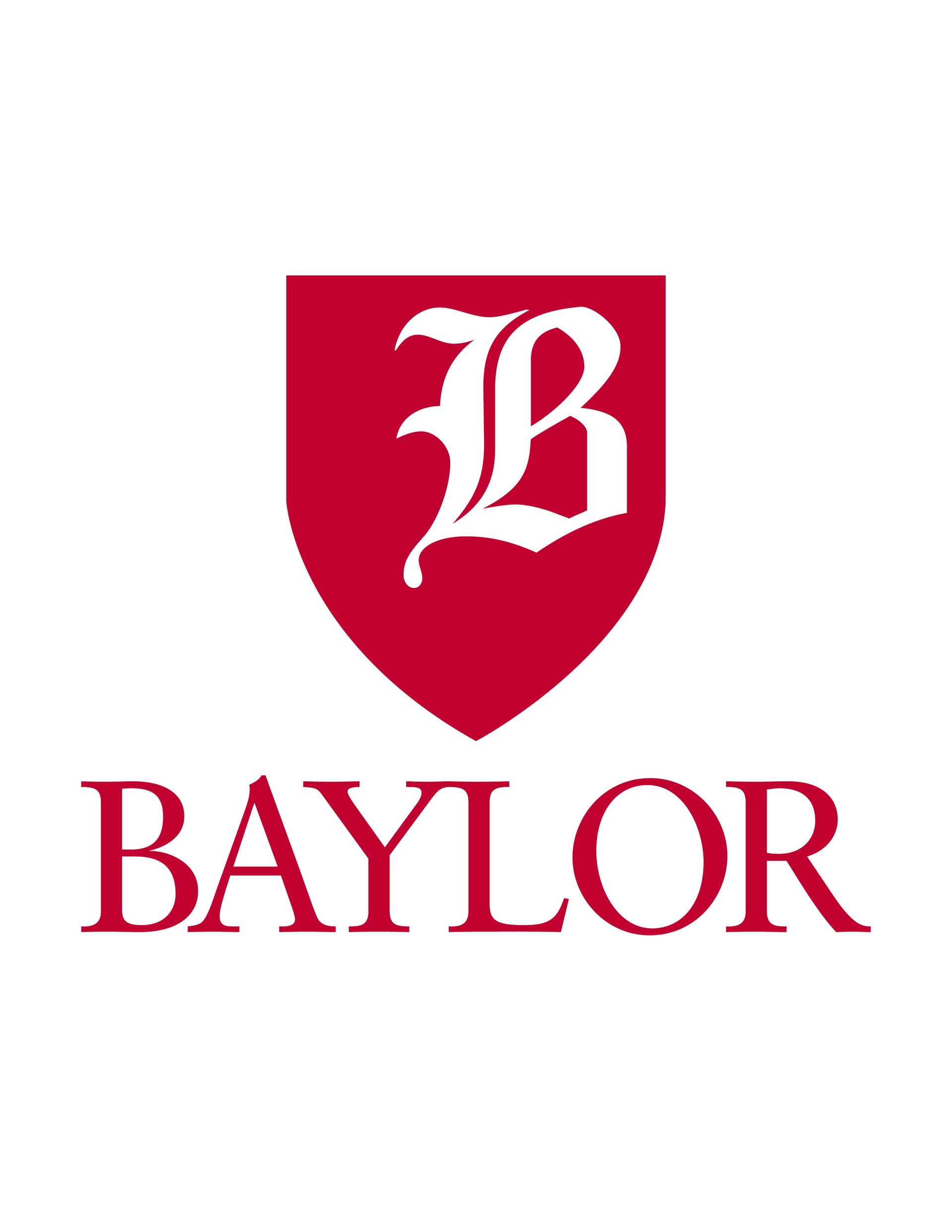 Baylor University logo: red shield with white “B” above red “BAYLOR” text