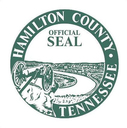 Hamilton County, Tennessee official seal with green circular text and a cannon scene