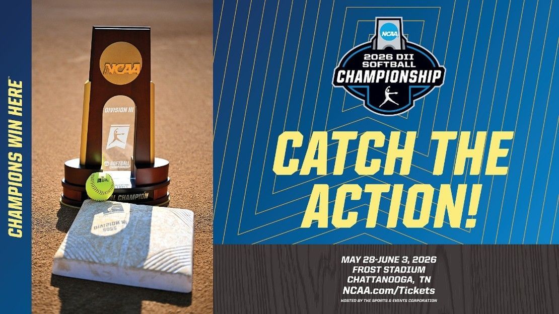 2018 UCA National Cheerleading Championship trophy display with blue and gold “CATCH THE ACTION!” poster