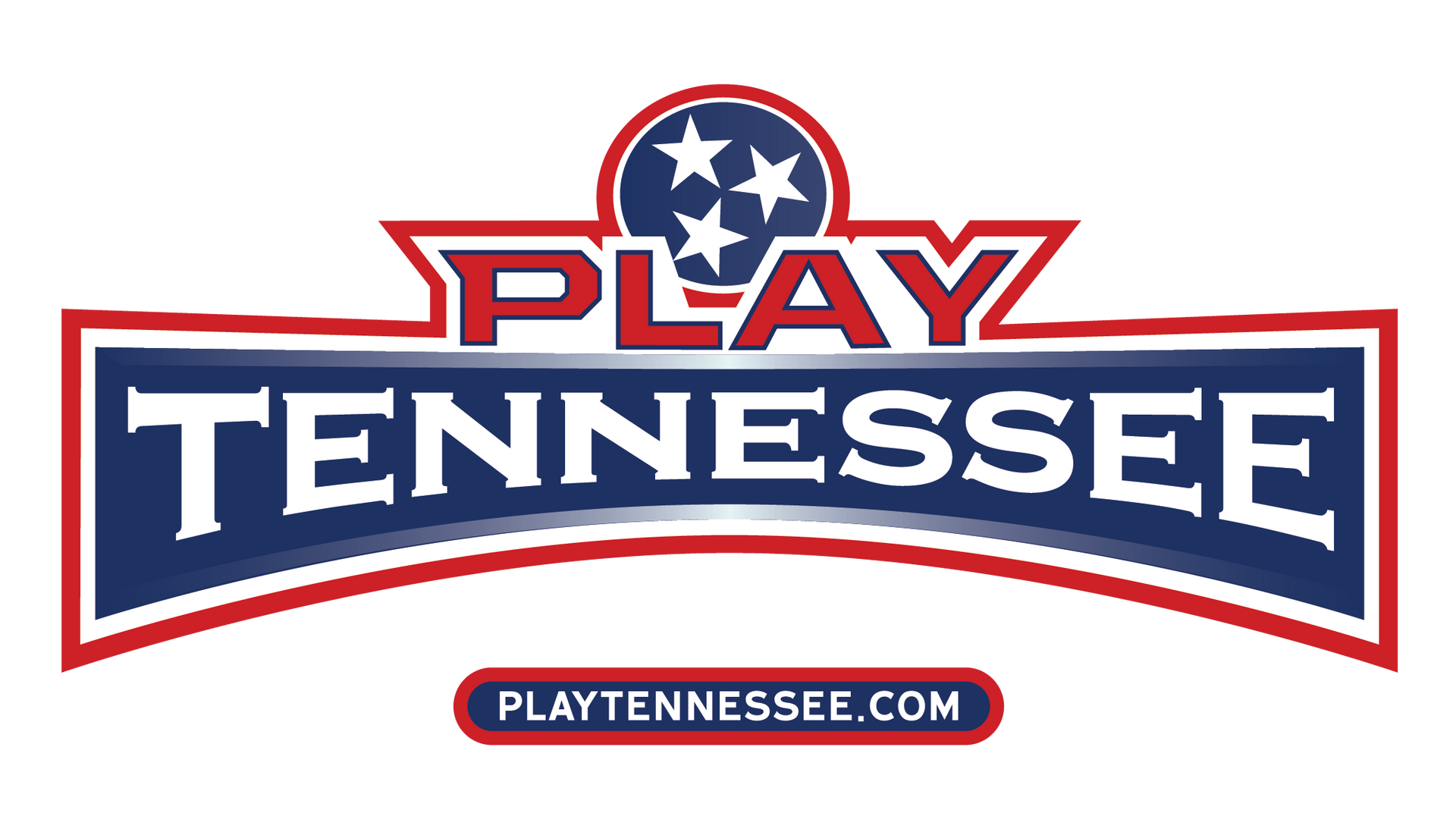 PLAY TENNESSEE logo in red, white, and blue with playtennessee.com URL below