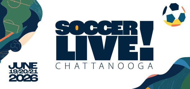 Soccer Live! Chattanooga event graphic with date June 15, 2024 and a soccer ball icon