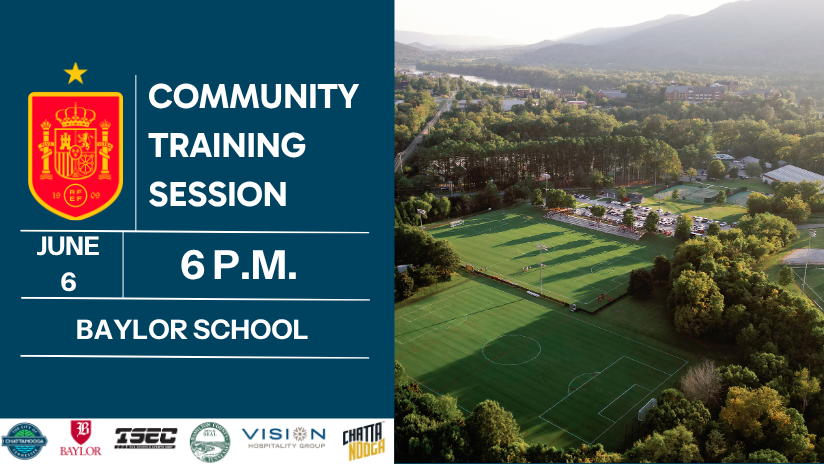 Community Training Session poster, June 6 at 6 p.m. at Baylor School, with a campus aerial photo