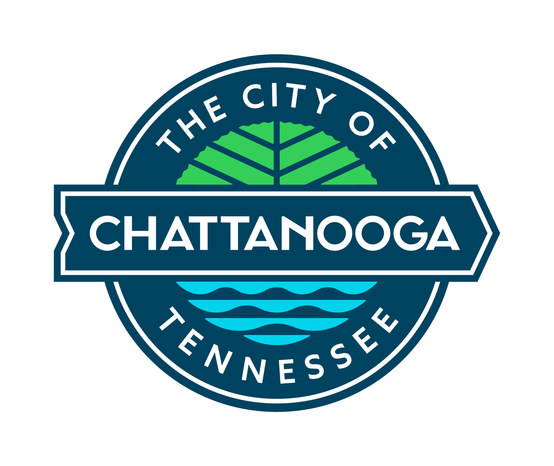 City of Chattanooga, Tennessee logo in blue and green with a river and bridge design