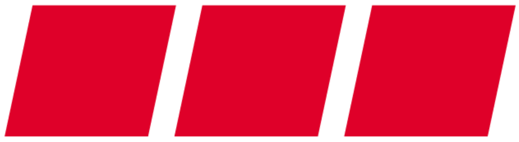 Three red slanted rectangles on a white background
