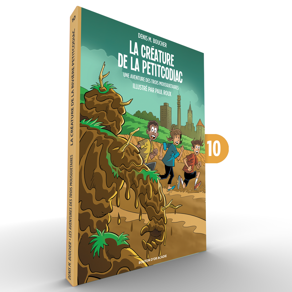 La couverture du roman jeunesse de Denis M. Boucher ı La créature de la Petitcodiac ı Une aventure des Trois Mousquetaires