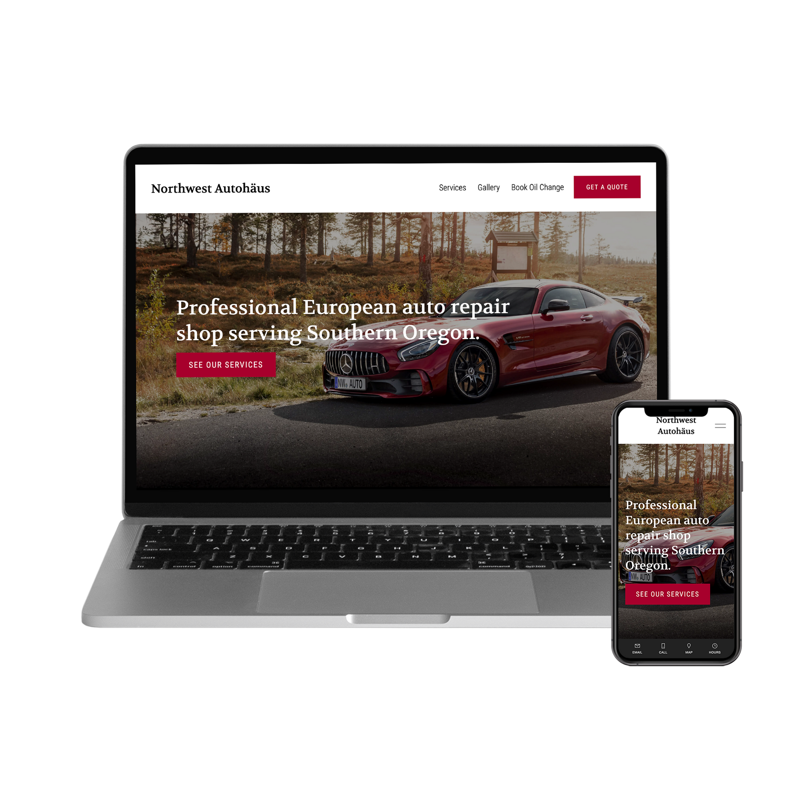 A website design for an auto repair shop in Medford Oregon.