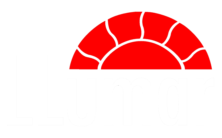 Red and white logo with a half-circle design resembling a sun.