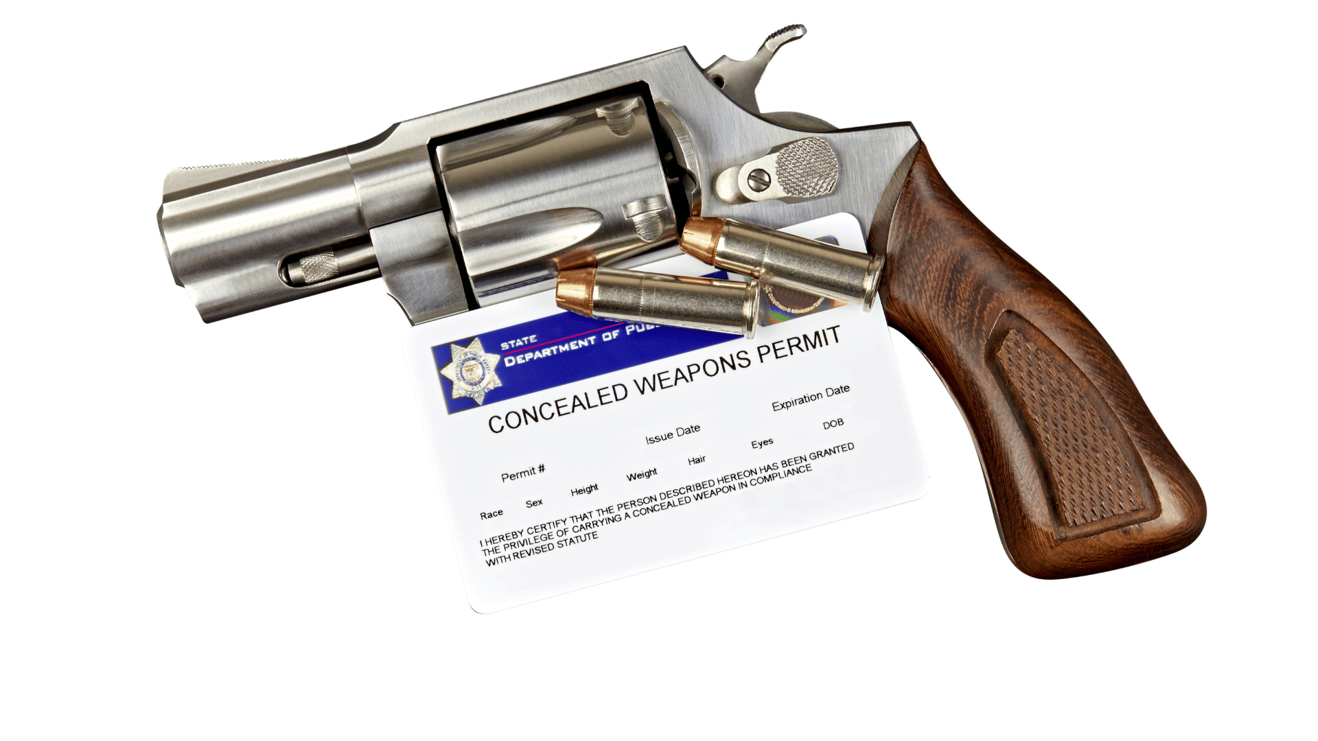 A revolver is sitting on top of a police badge.