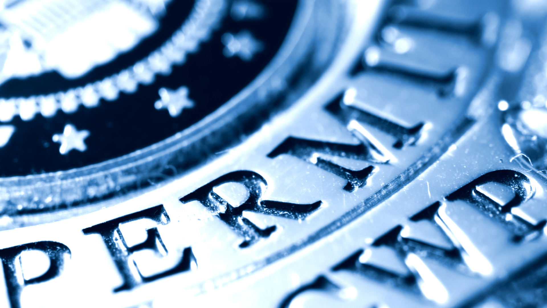A close up of a coin with the word permit on it
