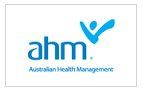 Ahm logo with blue text and a stylized person icon.