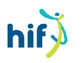 Hif logo with blue letters and a stylized figure in blue and green.