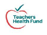 Teachers Health Fund logo: red apple outline with a green checkmark and teal text.