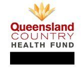 Logo of Queensland Country Health Fund, with flower symbol and text.
