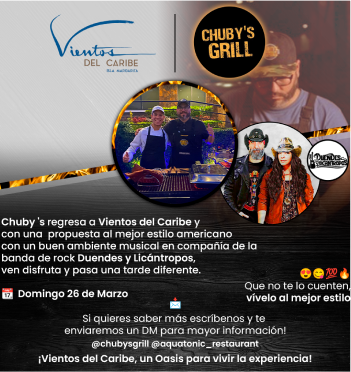 Chuby’s Grill returns to Vientos del Caribe with live music, food, and dance Sunday, March 26.